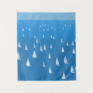Segelboote in tiefblauem Meer - Regatta Sailboote Wandteppich