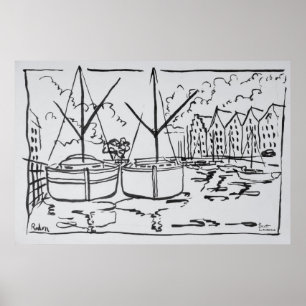 Segelboote   La Vilaine Fluss, Redon, Bretagne Poster