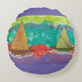 Segelboote Lila Wasser Rundes Kissen