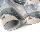 Segelboote mit Möwen auf Meerwasser Geschenkpapier (Rolleneckpunkt)