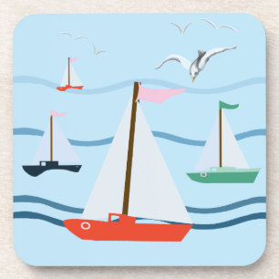 Segelboote, Möwen, Meereswellen Getränkeuntersetzer