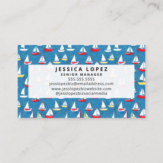 Segelboote Muster Blau Visitenkarte (Rückseite)
