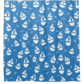 Segelboote Muster Blau Weiß Duschvorhang (Vorderseite)