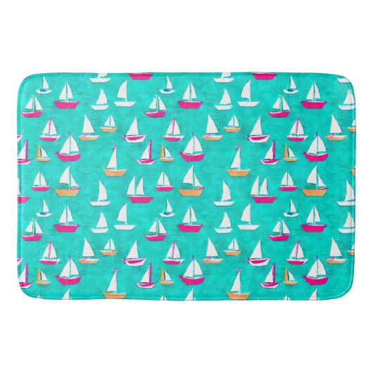 Segelboote Muster Pink & Aqua Badematte (Vorderseite)