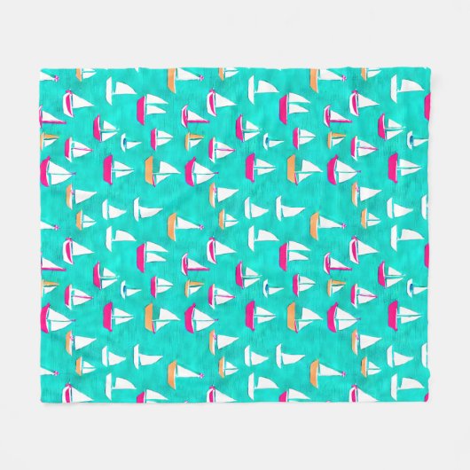 Segelboote Muster Pink & Aqua Fleecedecke (Vorderseite (Horizontal))
