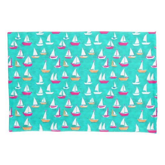 Segelboote Muster Pink & Aqua Kissenbezug (Vorderseite)