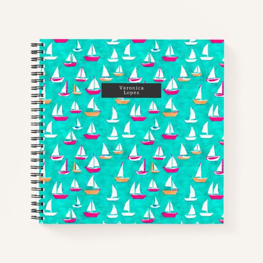 Segelboote Muster Pink & Aqua Notizblock (Vorderseite)