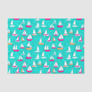 Segelboote Muster Pink & Aqua Seidenpapier