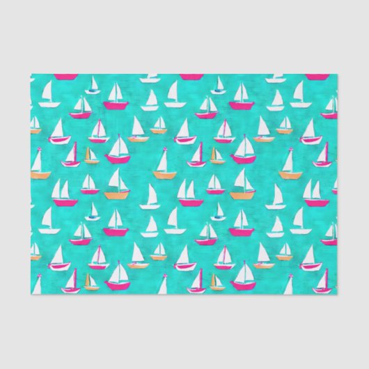 Segelboote Muster Pink & Aqua Seidenpapier (Vorderseite)