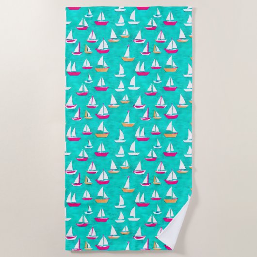 Segelboote Muster Pink & Aqua Strandtuch (Vorderseite)