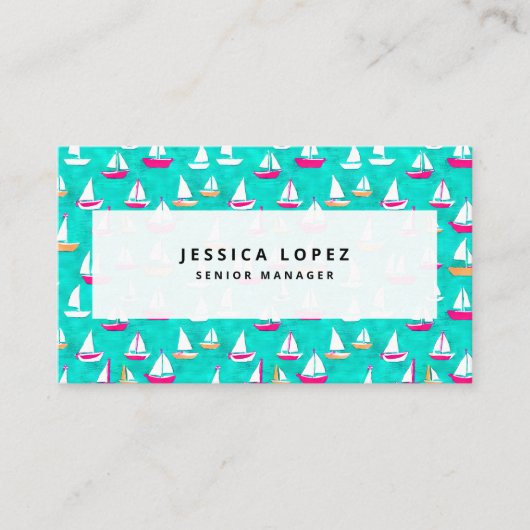 Segelboote Muster Pink & Aqua Visitenkarte (Vorderseite)