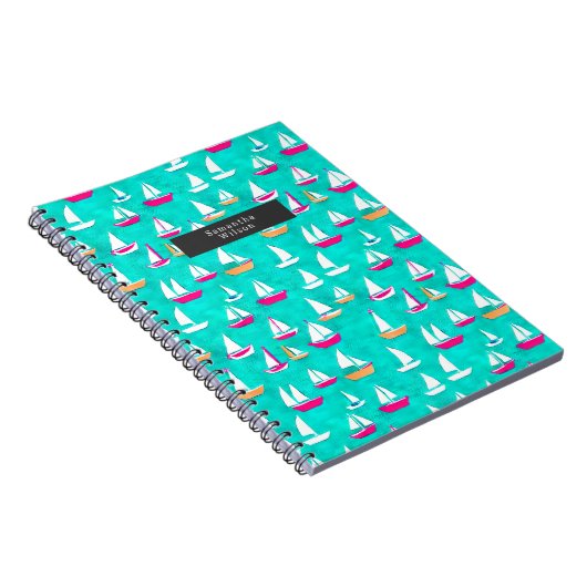 Segelboote Muster Preppy Pink & Aqua Notizblock (Rechte Seite)