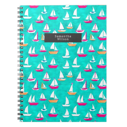 Segelboote Muster Preppy Pink & Aqua Notizblock (Vorderseite)