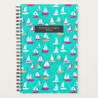 Segelboote Muster rosa und Aquamarin