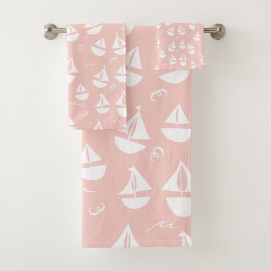 Segelboote Muster rosa Weiß Badhandtuch Set (Insitu)