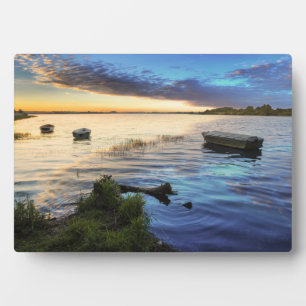 Segelboote reflektieren vom Sonnenuntergang Fotoplatte
