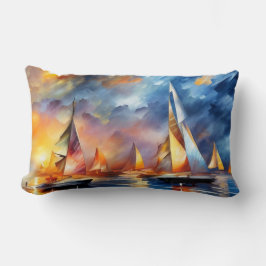 Segelboote rennen abstrakte, moderne blaue Sonne.  Lendenkissen