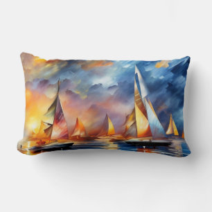 Segelboote rennen abstrakte, moderne blaue Sonne. Lendenkissen