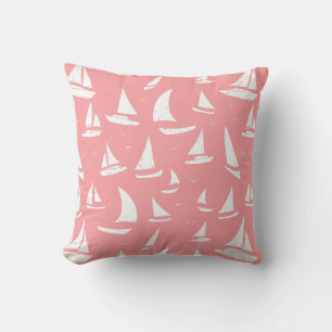 Segelboote rosa und weiße Küstenmuster Kissen