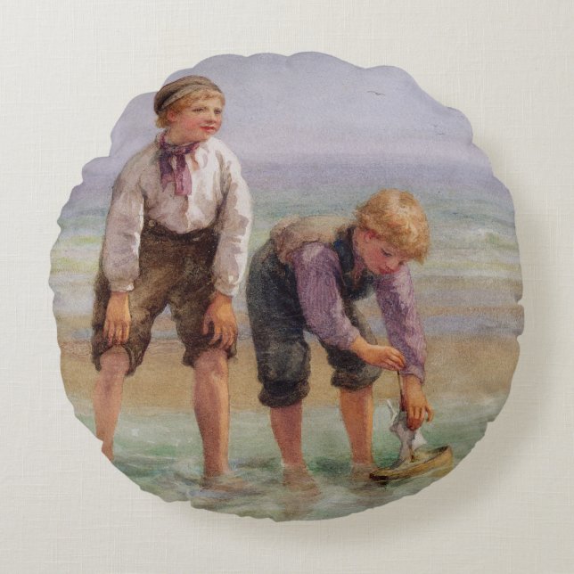 Segelboote Rundes Kissen (Vorderseite)