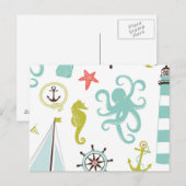 Segelboote & Sea Life Pattern Postkarte (Vorne/Hinten)