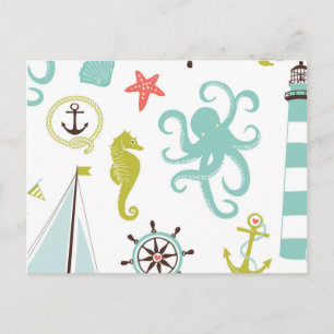 Segelboote & Sea Life Pattern Postkarte