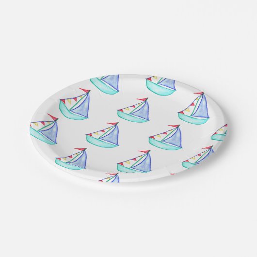Segelboote-Teller Pappteller (Schrägansicht)