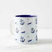 Segelboote und Anchors Muster Blau Zweifarbige Tasse (Vorderseite Links)
