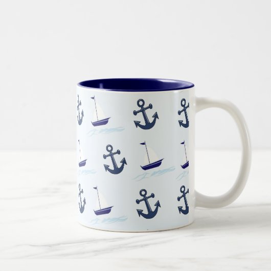 Segelboote und Anchors Muster Blau Zweifarbige Tasse (Rechts)