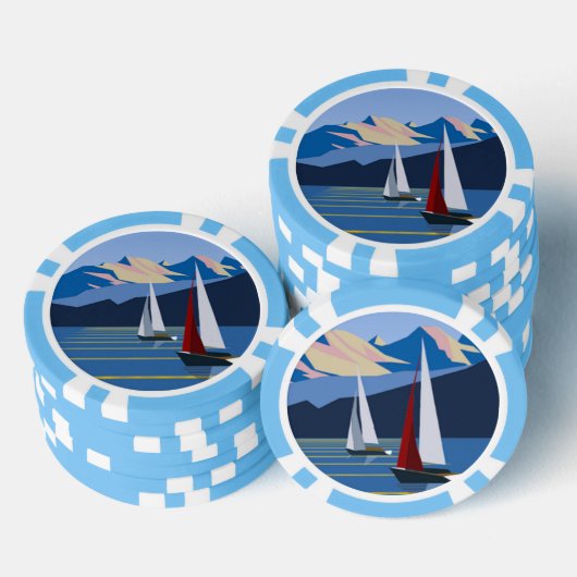 Segelboote und Berge Pokerchips (Stapel)