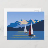 Segelboote und Berge Postkarte (Vorne/Hinten)