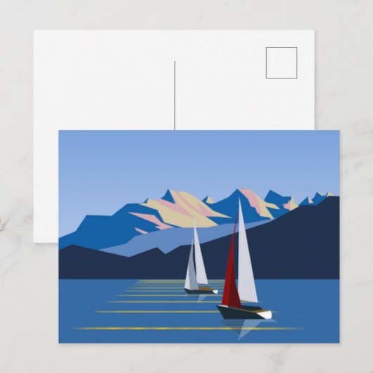 Segelboote und Berge Postkarte (Vorne/Hinten)