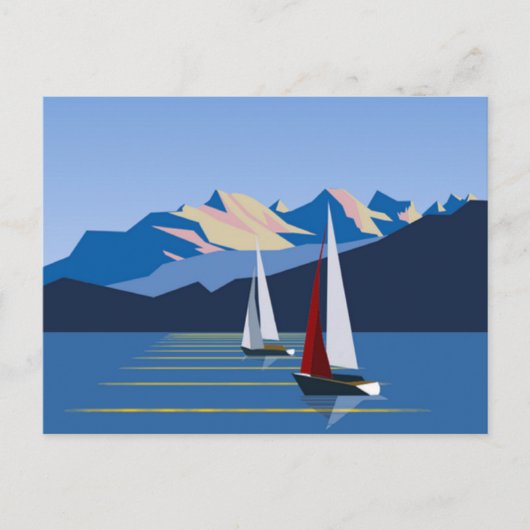 Segelboote und Berge Postkarte (Vorderseite)