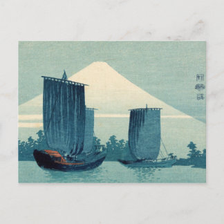 Segelboote und Fuji Postkarte