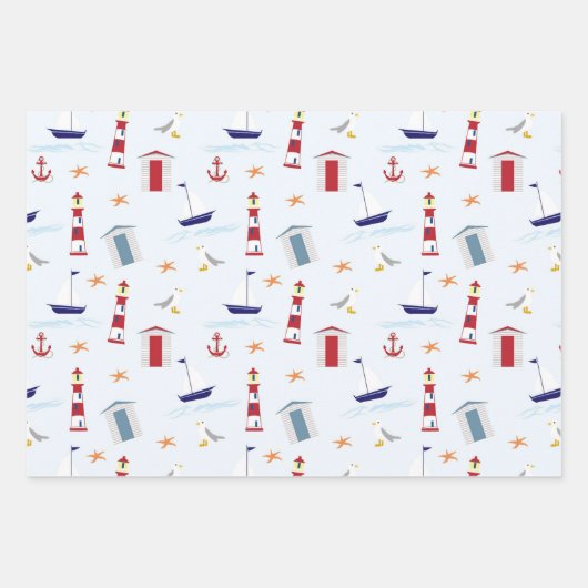 Segelboote und Leuchttürme Umhüllungspapier-Set Geschenkpapier Set (Vorderseite)