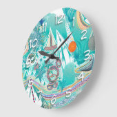 Segelboote und Meereslebewesen Abstrakte Strandkun Große Wanduhr (Winkel)