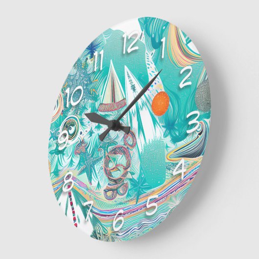 Segelboote und Meereslebewesen Abstrakte Strandkun Große Wanduhr (Winkel)