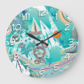 Segelboote und Meereslebewesen Abstrakte Strandkun Große Wanduhr (Vorderseite)