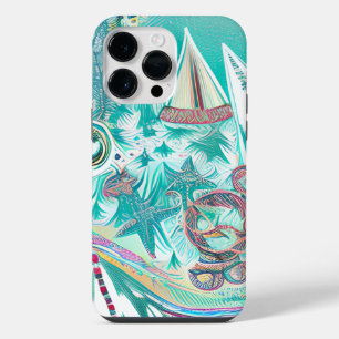 Segelboote und Meereslebewesen Abstrakte Strandkun iPhone 14 Pro Max Hülle