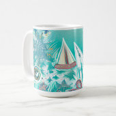 Segelboote und Meereslebewesen Abstrakte Strandkun Kaffeetasse (Vorderseite Links)