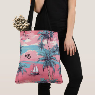 Segelboote und Palmen Tasche