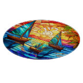 Segelboote und Sonnenuntergänge Glaskunst Schneidebrett (Ecke)