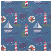 Segelboote und Wale | Whimsical Nautical Stoff (Nahaufnahme)