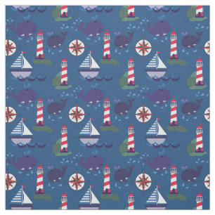 Segelboote und Wale   Whimsical Nautical Stoff