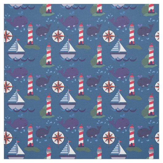 Segelboote und Wale | Whimsical Nautical Stoff (Muster)