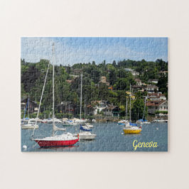 Segelboote verankert am Genfer See Schweiz Puzzle