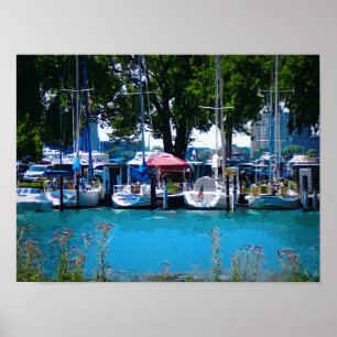 Segelboote, vertäut an blauen Gewässern Poster
