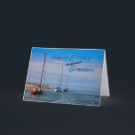 Segelboote vor Anker Geburtstagskarte für Grandson Karte<br><div class="desc">Eine Reihe von Segelbooten vor Anker auf einem ruhigen Meer.</div>