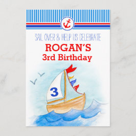 Segelbootjungs zum 3. Geburtstag laden ein Einladung