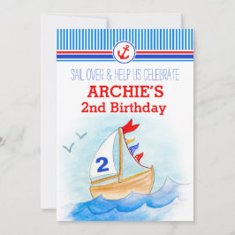 Segelbootjungs zum zweiten Geburtstag laden ein Einladung